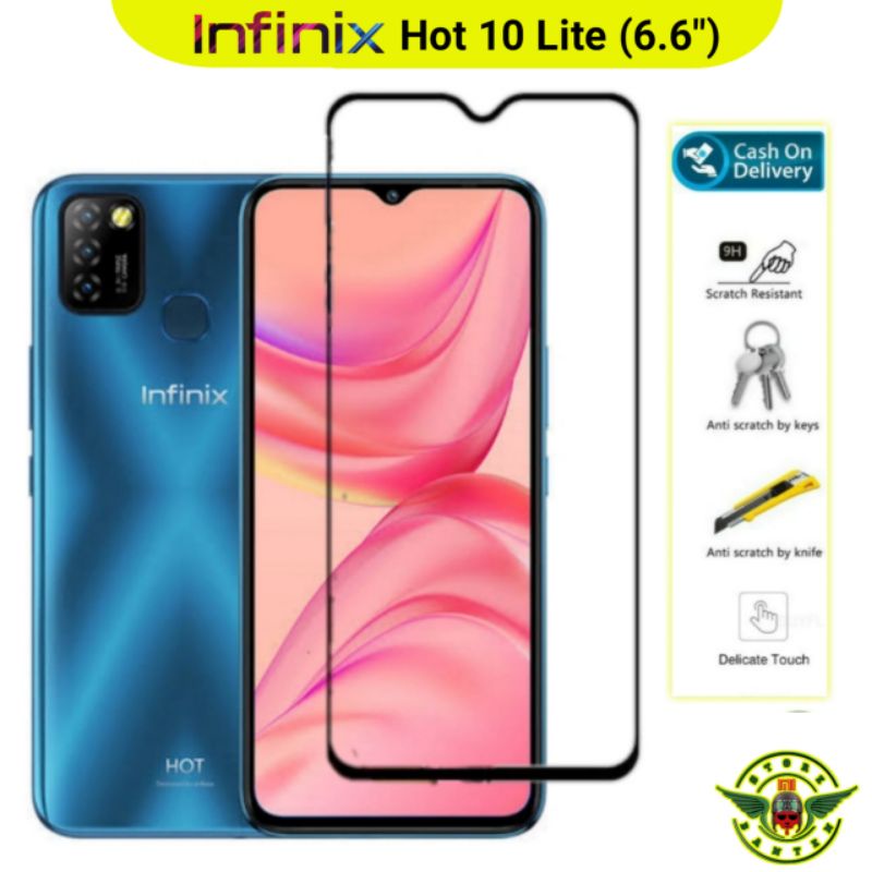 TG Infinix Hot 10 lite Tempered Glass - Gorila Glass. Anti Gores Kaca Tg hot10 lite Ful Lem Presisi 