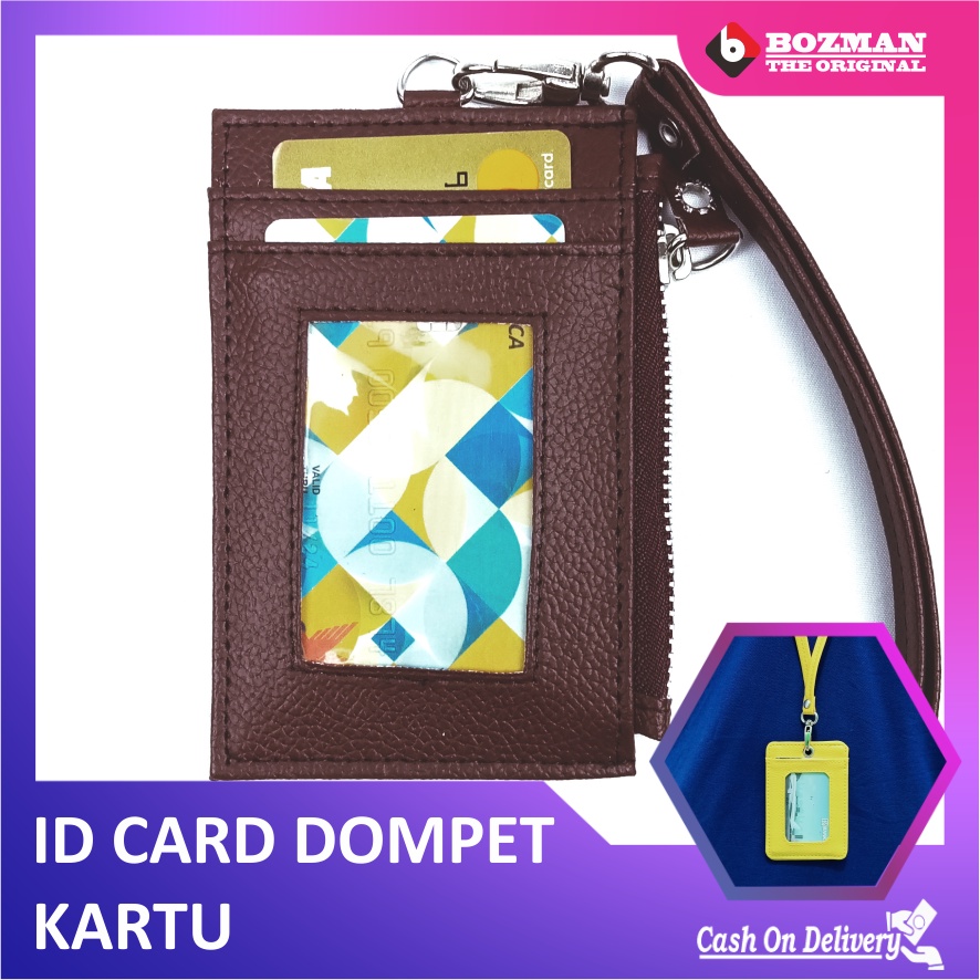 LANYARD ID CARD NAMETAG RESELETING DOMPET CARD HOLDER KULIT PU LEATHER PREMIUM