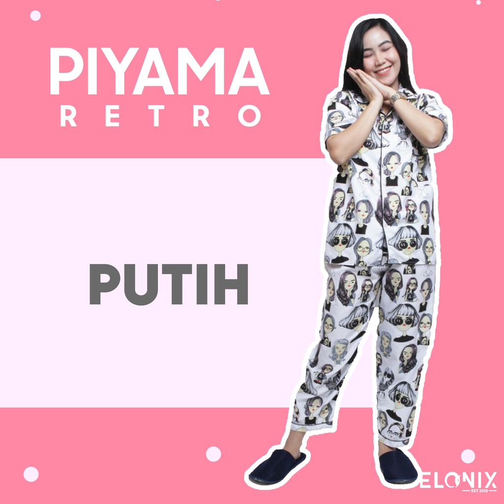 BAJU TIDUR PIYAMA CP RETRO WANITA / RETRO VINTAGE / PIYAMA PAJAMAS RETRO - YELONIX