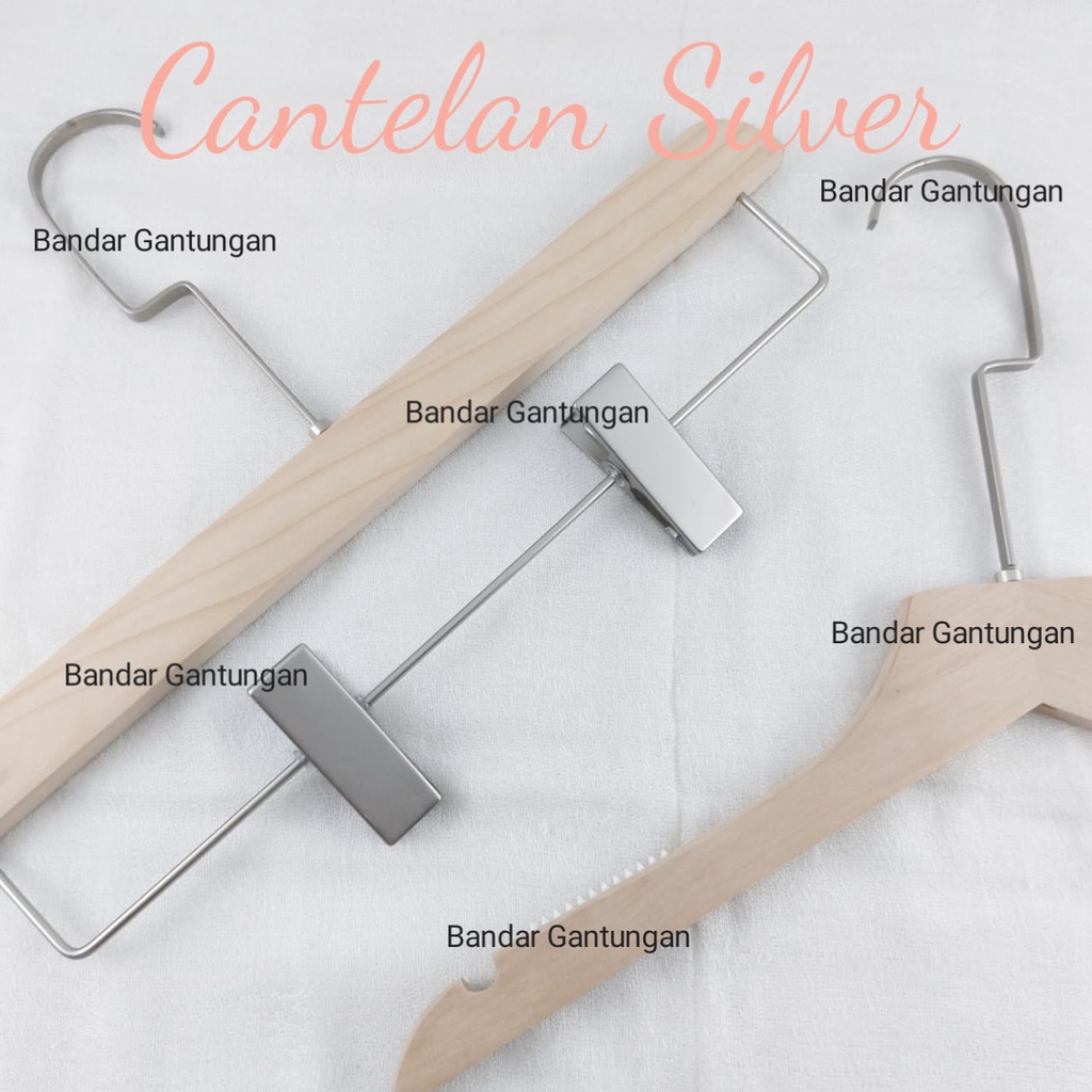 Hanger kayu natural cantelan silver Gantungan Baju Korea Hanger Kayu Jepit / Hanger Kayu Baju Hanger Distro -BH