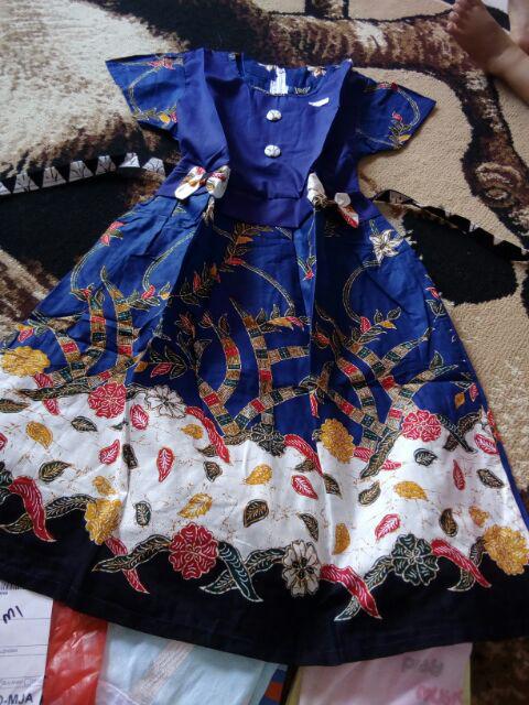 Qnunbatik Batik Family/keluarga Dress Naura Madura Biru