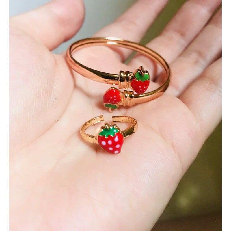 Gelang anak set cincin strawberry suping