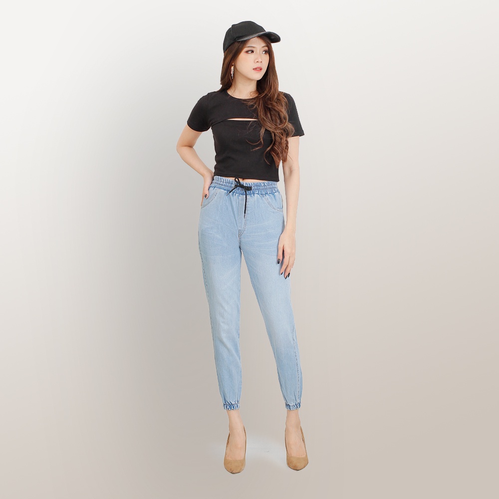 Celana Jogger jeans strech washed wanita model terbaru - XSHOP New Amoris