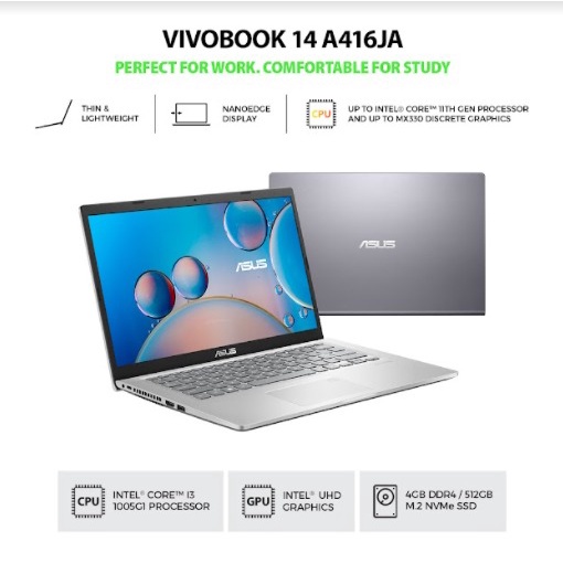 ASUS A416JA-VIPS352 i3 1005G1 4GB 512GB SSD UMA 14" FHD IPS W10 OHS
