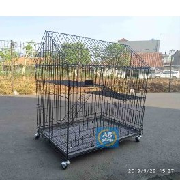 (Size XXL 90x60x95) Kandang kucing / Anjing tingkat 2 dengan roda Model Rumah (kode : 04rmh)