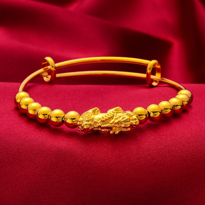 Enxi Gelang Emas Asli Kadar 375 Fine Lucky Pixiu Bangle Wanita Hadiah Terbaik1208G1#