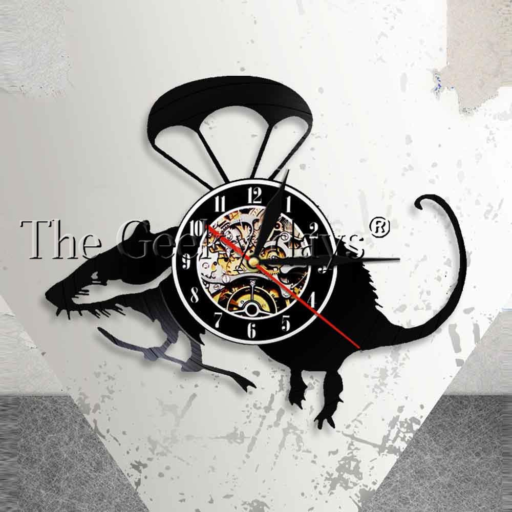 Banksy Rat Wall Art Flying Helicopter Rat Vinyl Record Wall Clock Banksy Rat Wall Art Flying Helicopter Rat Vinyl Record Wall Clock