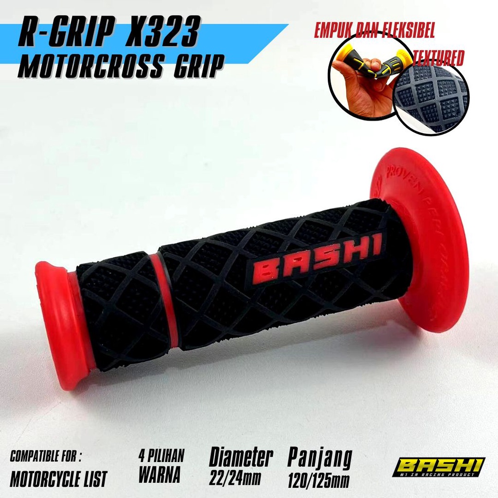 HANDGRIP MOTOR BASHI R-GRIP X323 TPR MOTOCROSS EMPUK FLEKSIBEL ANTI SLIP TOURING