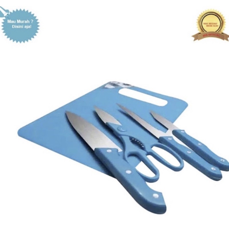 Pisau dapur + Talenan + Gunting dapur &amp; Cutting board 5in1 -Pisau