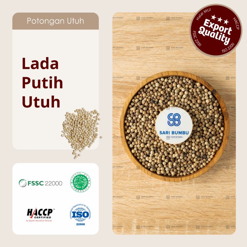 

Lada putih Utuh / White Pepper Seed 100gr Export Quality