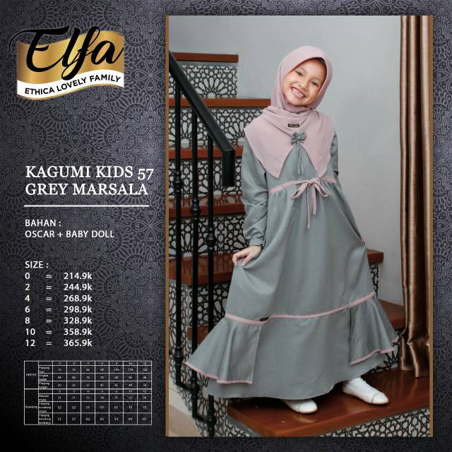 Ethica Elfa 154 Grey Marsala - Baju Muslim Sarimbit Keluarga - Gamis Couple Family Series Lebaran