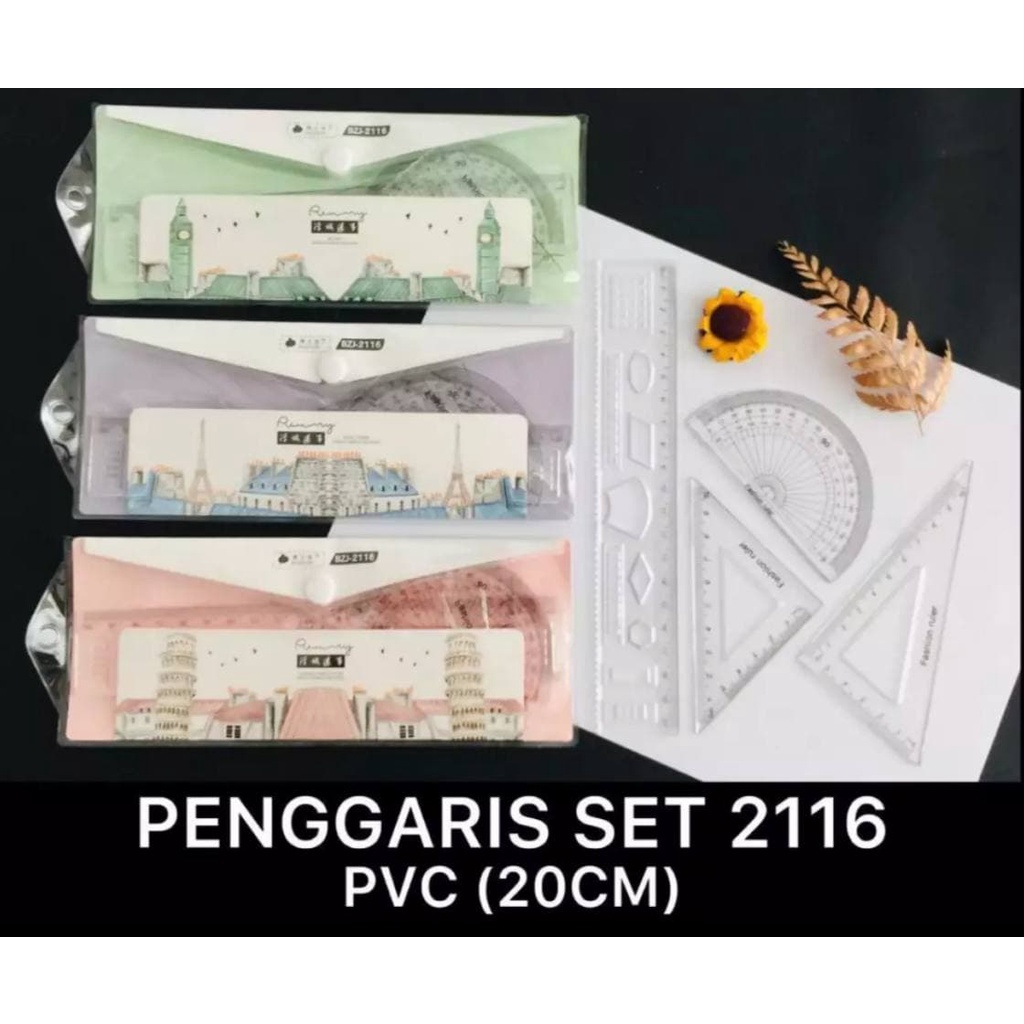 PENGGARIS SET FANCY 4 IN 1 PANJANG 20CM PVC MOTIF KOTA