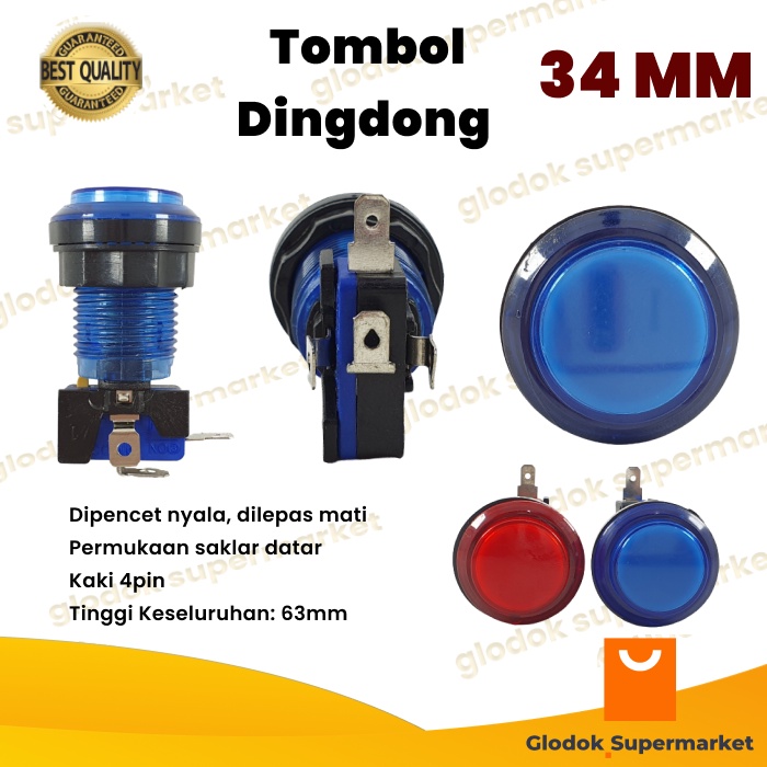 Tombol Dingdong Switch Push On Dindong 34mm Saklar Mesin Ding Dong Transparan