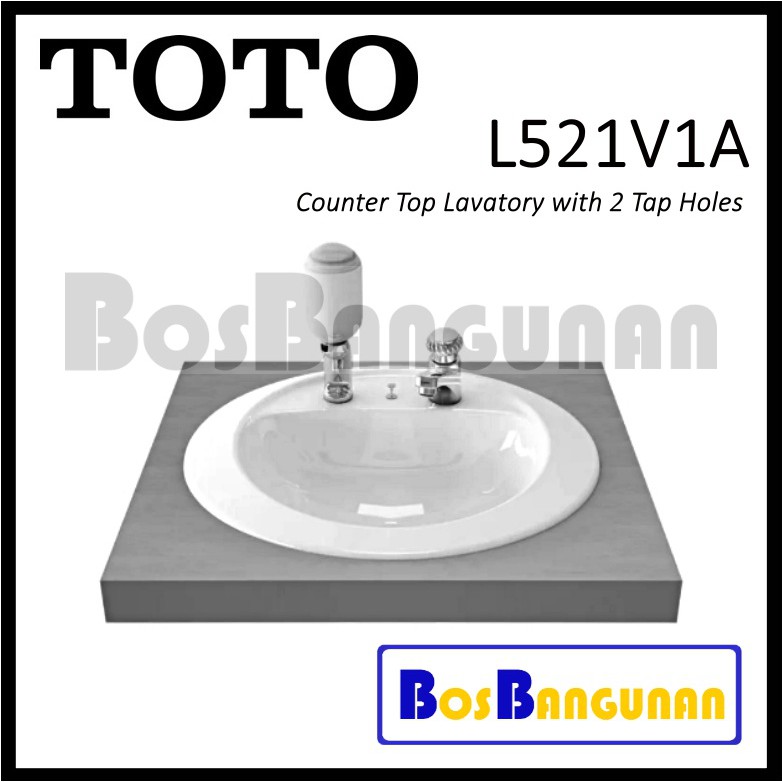 Wastafel Counter TOTO L521V1A / Wastafel Meja TOTO L521V1A / Countertop Lavatory with 2 Tap Holes / 