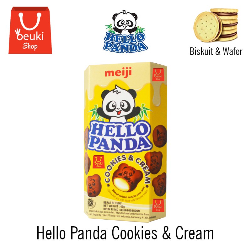 

Hello Panda Cookies & Cream Biskuit Bentuk Panda Mini Isi Krim Susu Rasa Cookies & Cream - 45gr