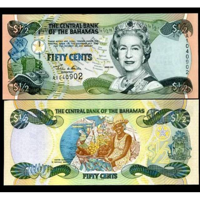 Uang Bahamas 1/2 dollar 2001 atau 50 cents 2001 UNC