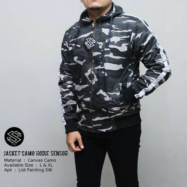 SENSOR Jaket Camo Hoodie Pria warna Grey Army jaket loreng SENSOR Jaket Camo Hoodie Pria warna Grey Army jaket loreng
