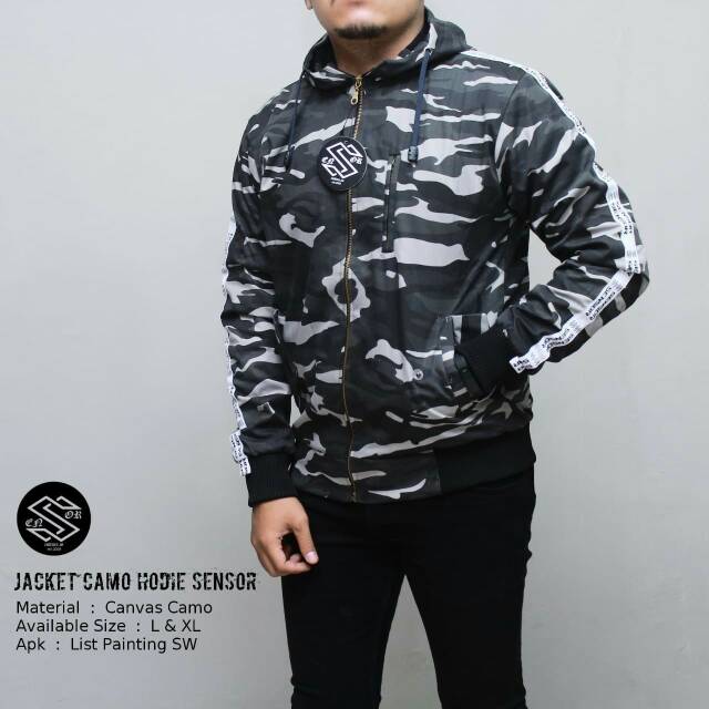 SENSOR Jaket  Camo Hoodie Pria warna  Grey Army jaket  loreng  