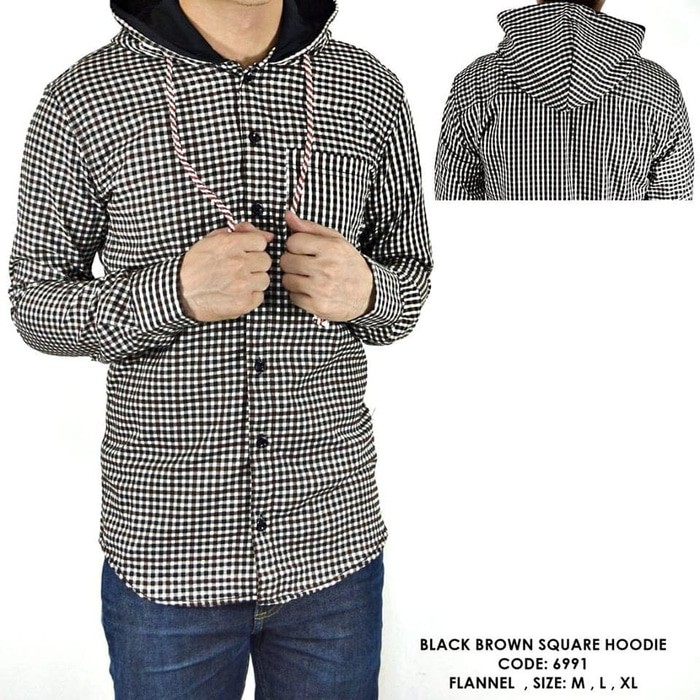 [VS] KEMEJA FLANEL FLANNEL HOODIE KUPLUK MOTIF KOTAK BROWN COWOK PRIA