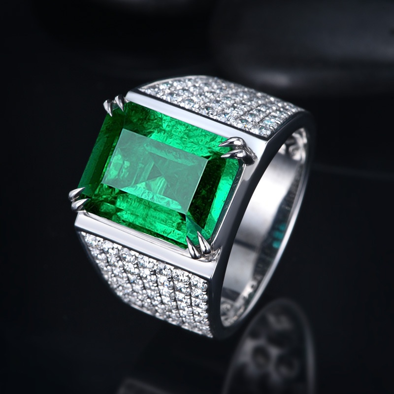 Sapphire Cincin Pria Bahan Titanium Steel S925 Hias Kristal Emerald Sapphire Untuk Pernikahan