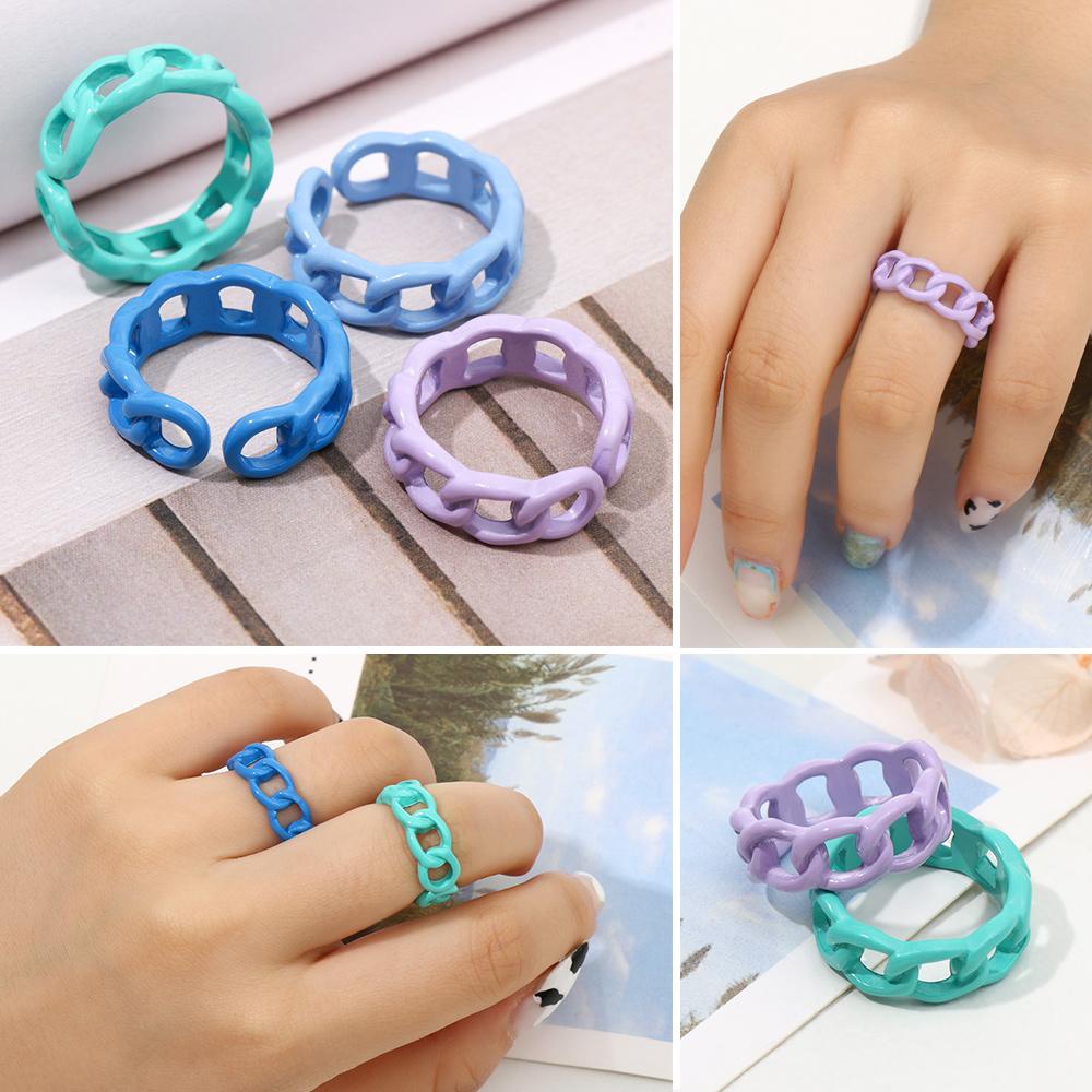 Cincin Resin Punk Nanas Trendy Pesta Aesthetic Rantai Akrilik Link