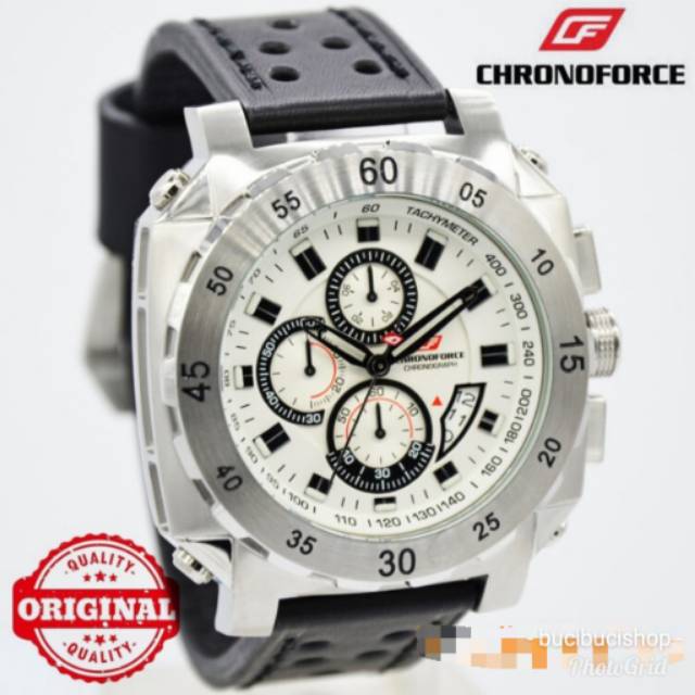 Jam tangan pria Chronoforce 5221 original kulit hitam putih  sporty
