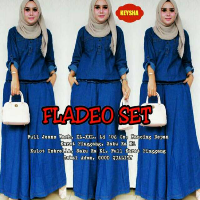 Fladeo Set Kulot Jeans Setelan Blouse Kulot Jeans