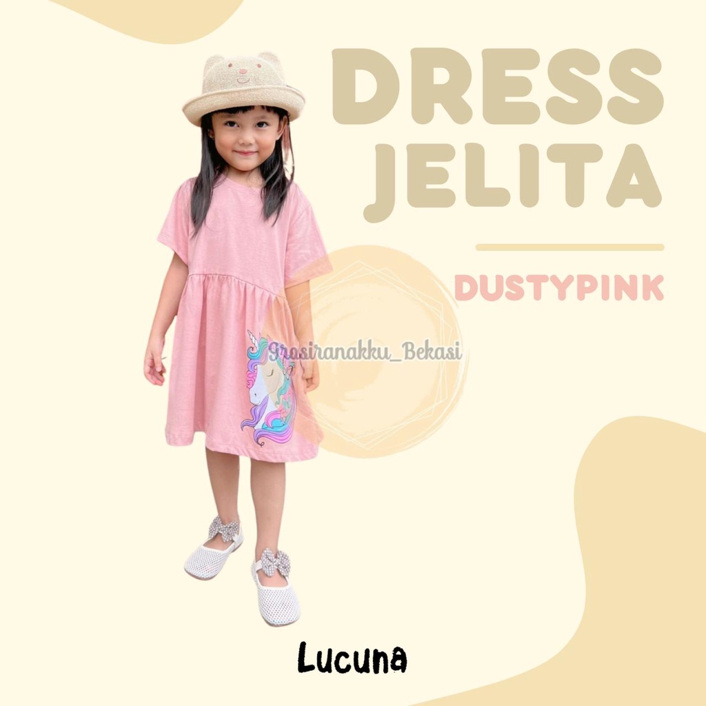 Dress Anak Jelita Lucuna Warna Dusty Pink 1-5tahun