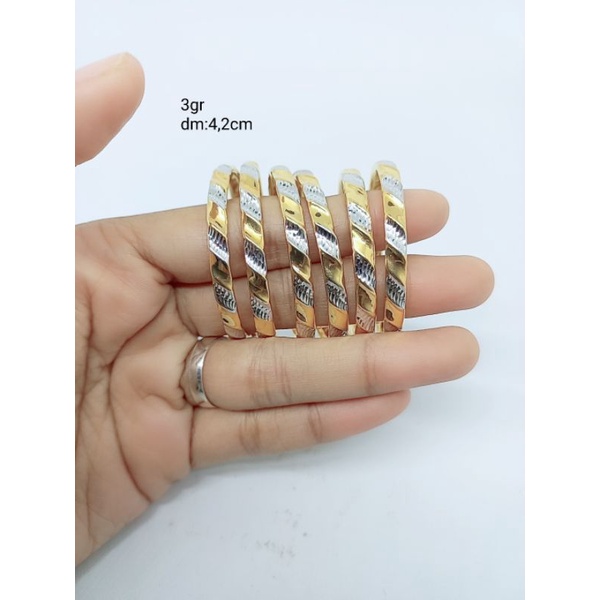 gelang bangle lilit anak kombinasi warna/ gelang perak asli silver 925 lapis emas/ gelang fashion