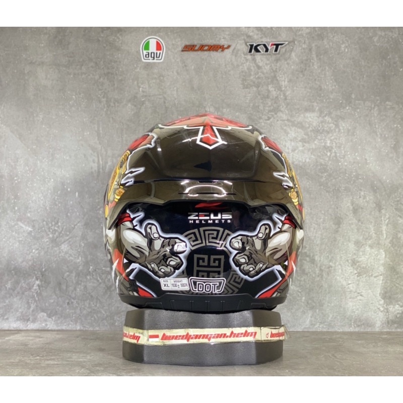 PAKET GANTENG  ZEUS HELM ZS811 AL47 SPARTAN BLACK RED - SPOILER 2D - FULL FACE-6