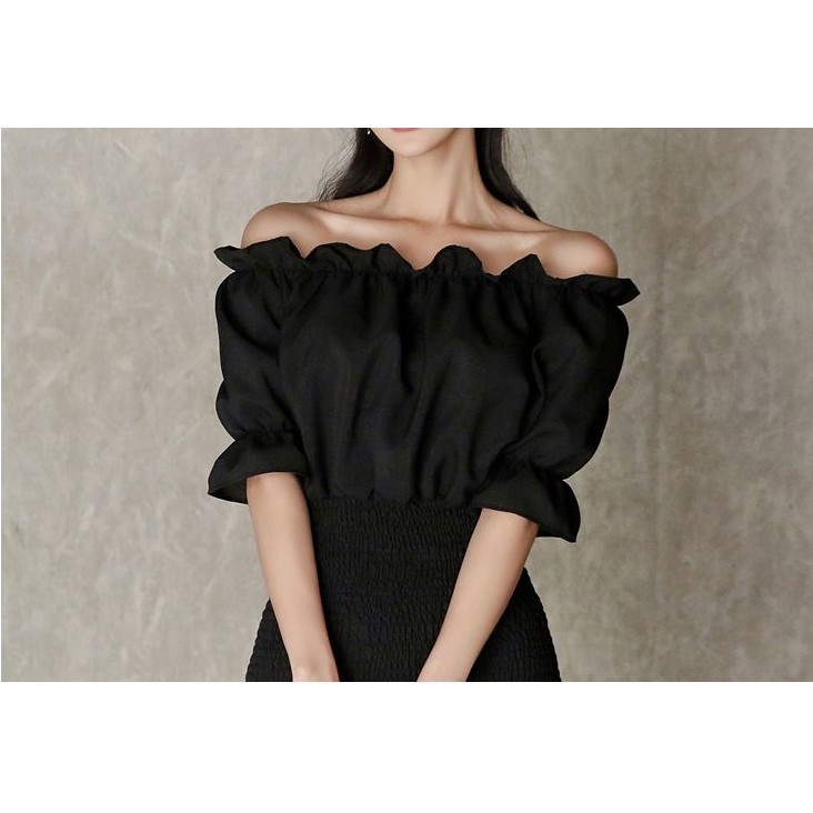 [baju wanita korea]  Mini Dress Srina Gaun Pesta Wanita Korea Import Hitam Black