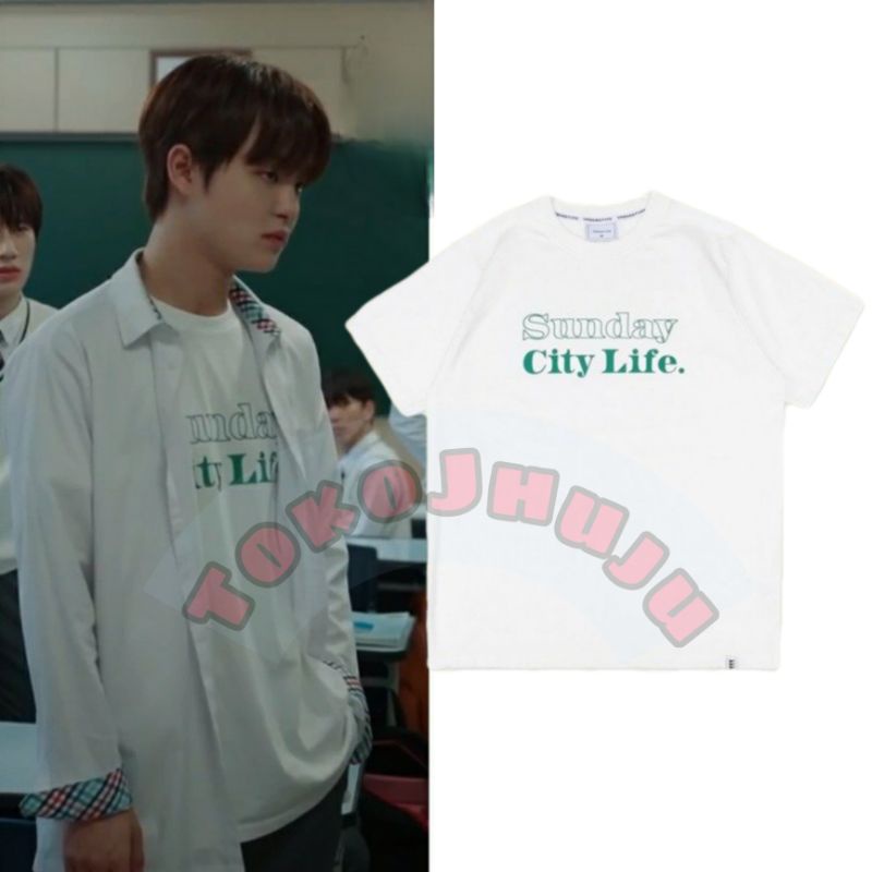 Baju Kaos Treasure Jihoon SUNDAY CITY LIFE sablon hijau