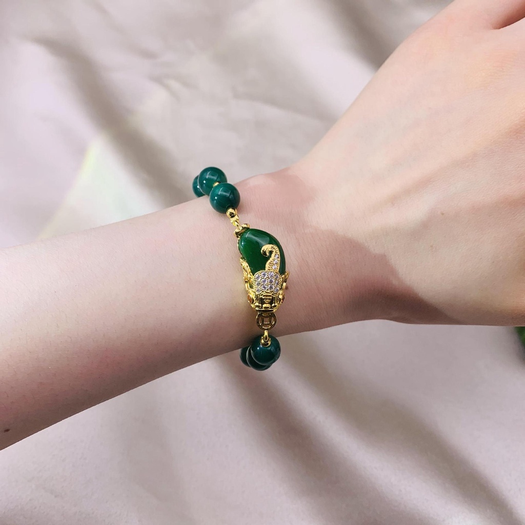 Gelang Tangan Manik-Manik Batu Akik Ruby Emerald Emas Asli Kadar 375 Gaya Vintage Untuk Wanita