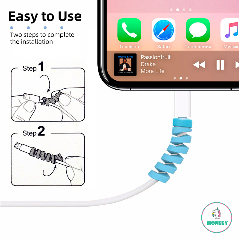 4pc Kabel Data / Charger Spiral untuk Cable Winder Saver for iPhone / oppo / vivo / Huawei / Samsung