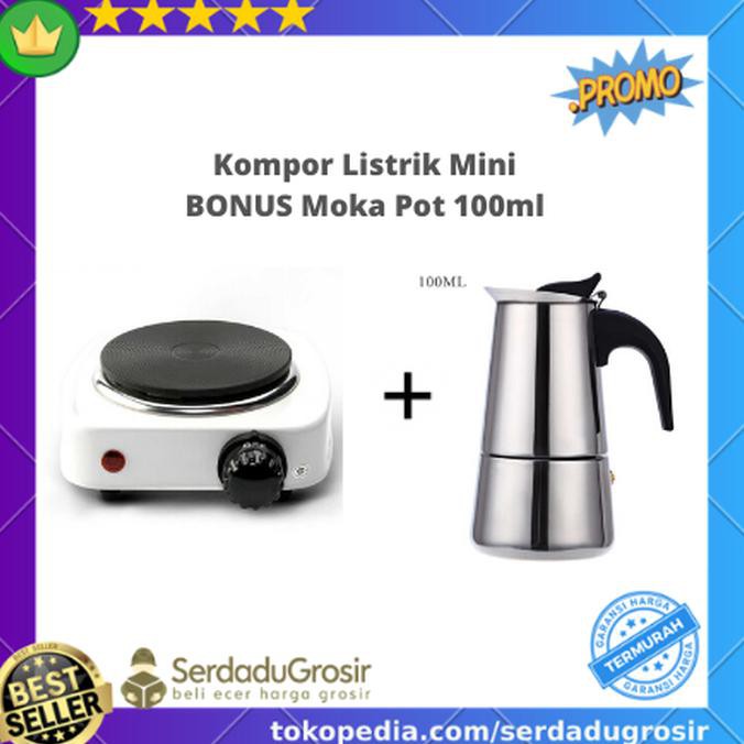 Wwn03 Kompor Listrik Elektrik Mini 500W Bonus Moka Pot Teko Kopi 2 Cup 100Ml