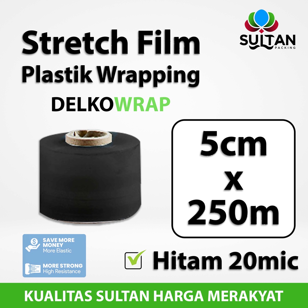 

Plastik Wrapping Stretch Film 5cm x 250m DELKOWRAP HITAM SATUAN