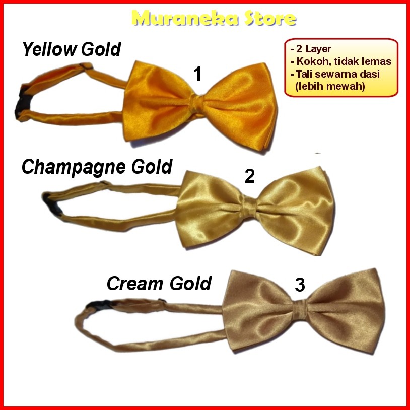 Dasi Kupu Emas Cream Champagne Gold Krem Pria Pita Satin Kupu2 Cowok Bowtie Dewasa Pengantin Wedding