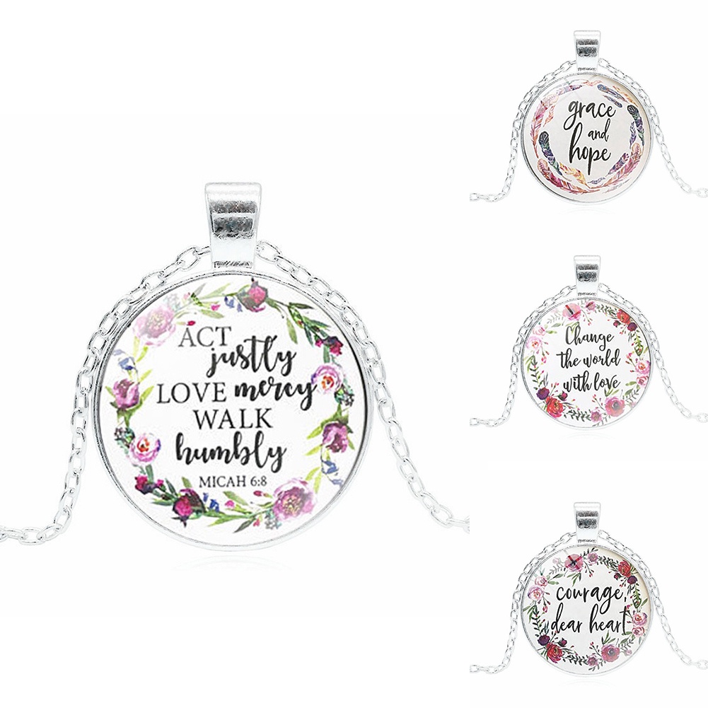 Hu Hu Hu Hu Hu Alat Bantu Pasang Kacamata♡ Kalung Rantai Liontin Cabochon Kaca Motif Alkitab Kristen Untuk Priawanita