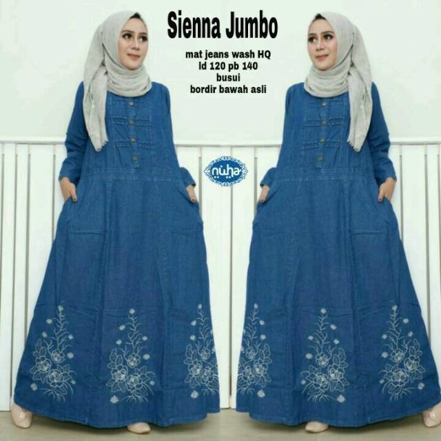 Baju gamis dress jeans telal jumbo ld 120 xxxl premium