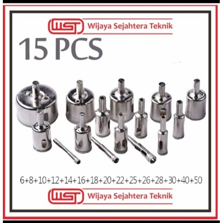 MATA BOR KACA SET 15 PCS GRANIT DIAMOND HOLE SAW CUTTER