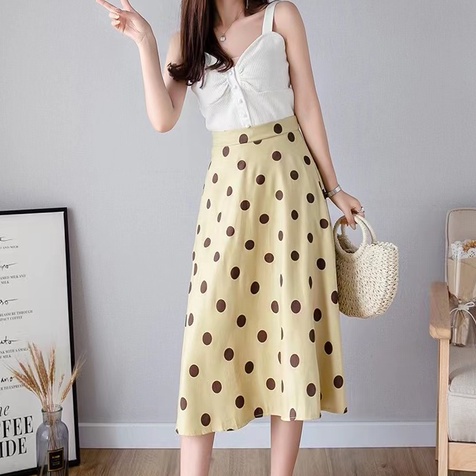 【SALE】Korean Midi Skirt Polka Vintage A-line  Rok Motif Polkadot 2167 (S/M/L)