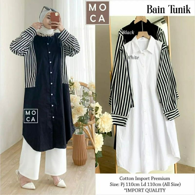 Bain Tunik, TUNIK WANITA SUPER CANTIK LENGAN GARIS FIT XXL LD 110 BAHAN KATUN IMPORT PREMIUM TERMURAH OOTD