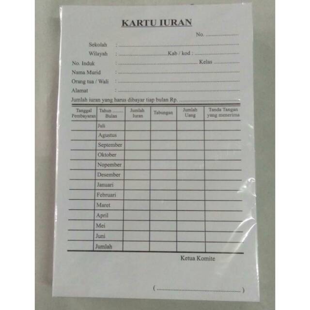 Contoh Kartu Pembayaran Spp Materi Sekolah