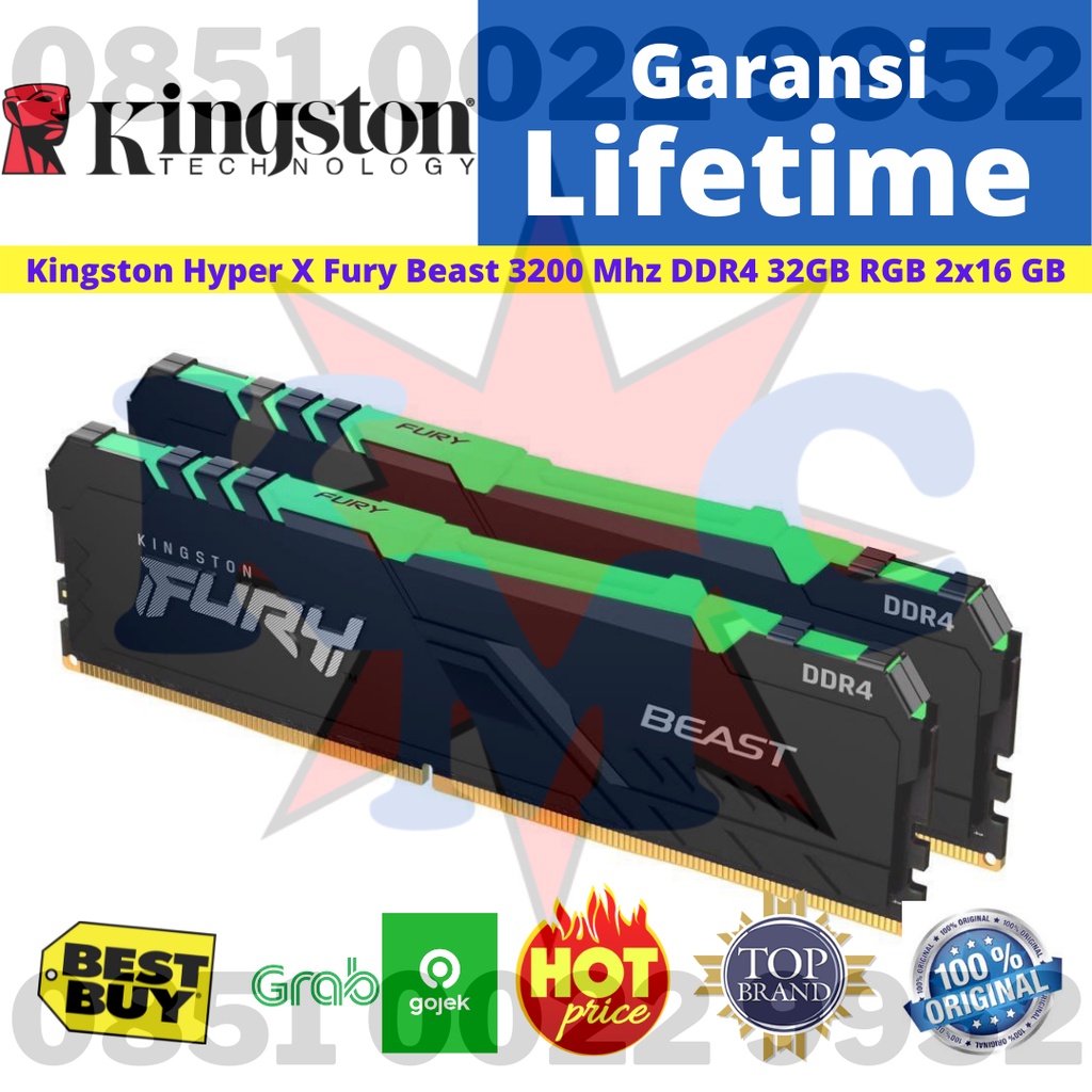 Kingston Hyper X Fury Beast 32GB DDR4 3200 Mhz RGB 2x16GB