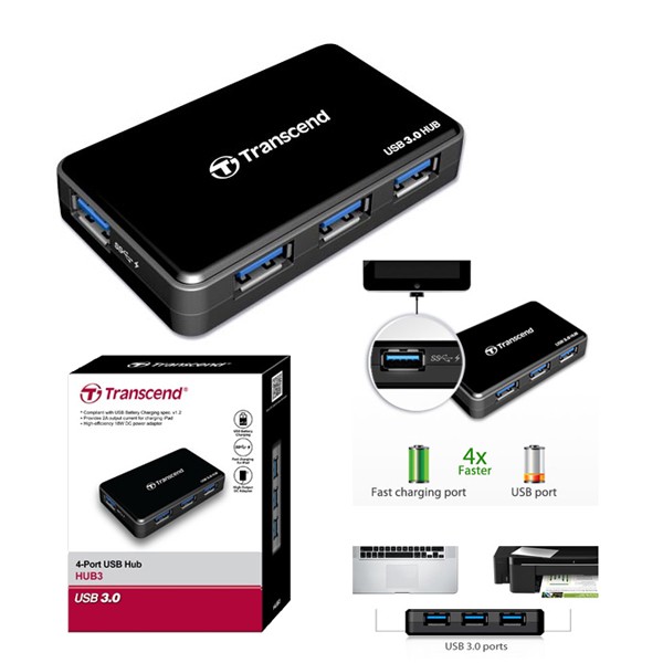 TRANSCEND HUB 4 PORT USB 3.0 WITH ADAPTER