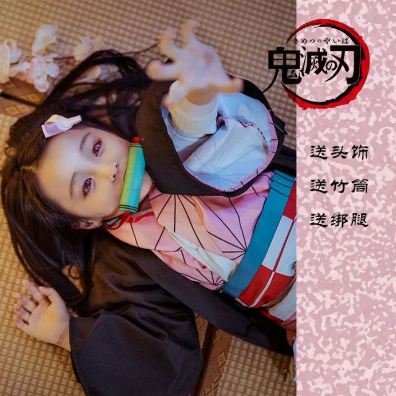 [MikanHiro Store] Cosplay Kamado Nezuko Ghost Slayer Costume Play Anime FULL SET