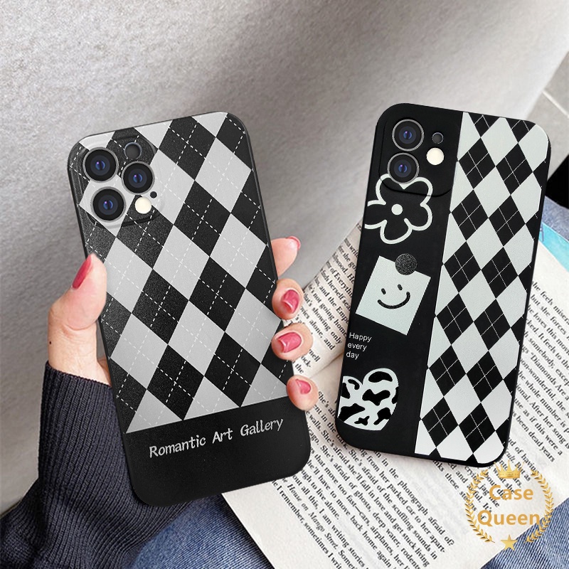 Ins Style Case Iphone 11 13 12 Pro Xr X Xs Max Se 2020 Iphone 6 7 8 Plus Max Black Lattice Matte Soft Silicone Phone Cover