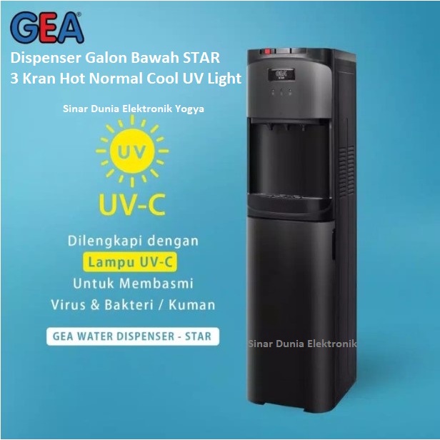 GEA Dispenser Galon Bawah STAR UV Light UV-C 3 Kran Hot Cool Normal