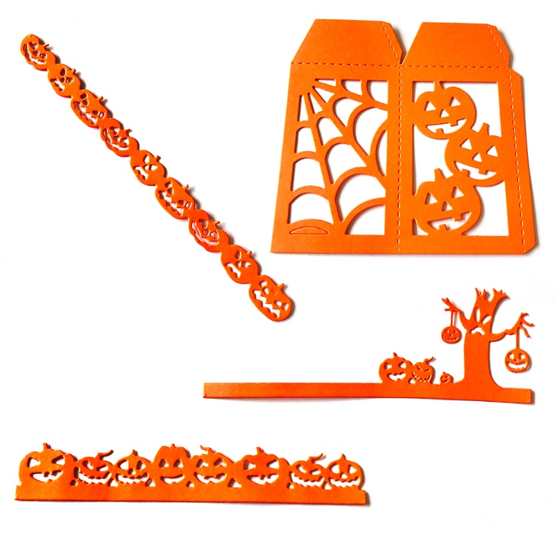 Zzz 4pcs / set Cetakan Stensil Cutting Dies Motif Labu Halloween Bahan Metal Untuk Scrapbook / Craft DIY