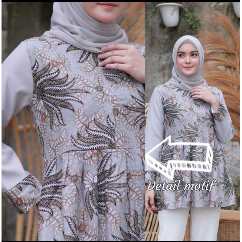 tey-17 Batik wanita ASJ SA HRB026 Kenongo Kemeja Tosca Pendek-SONNA GREY